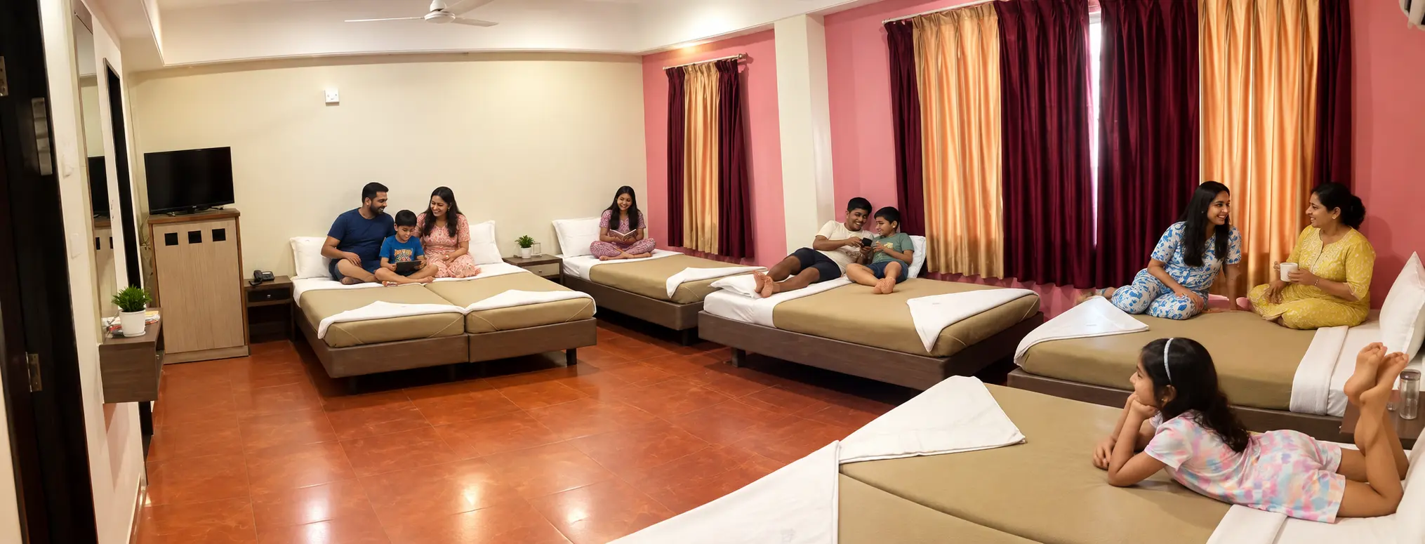 Seven-bed family room at Hotel Viva Baga in Goa